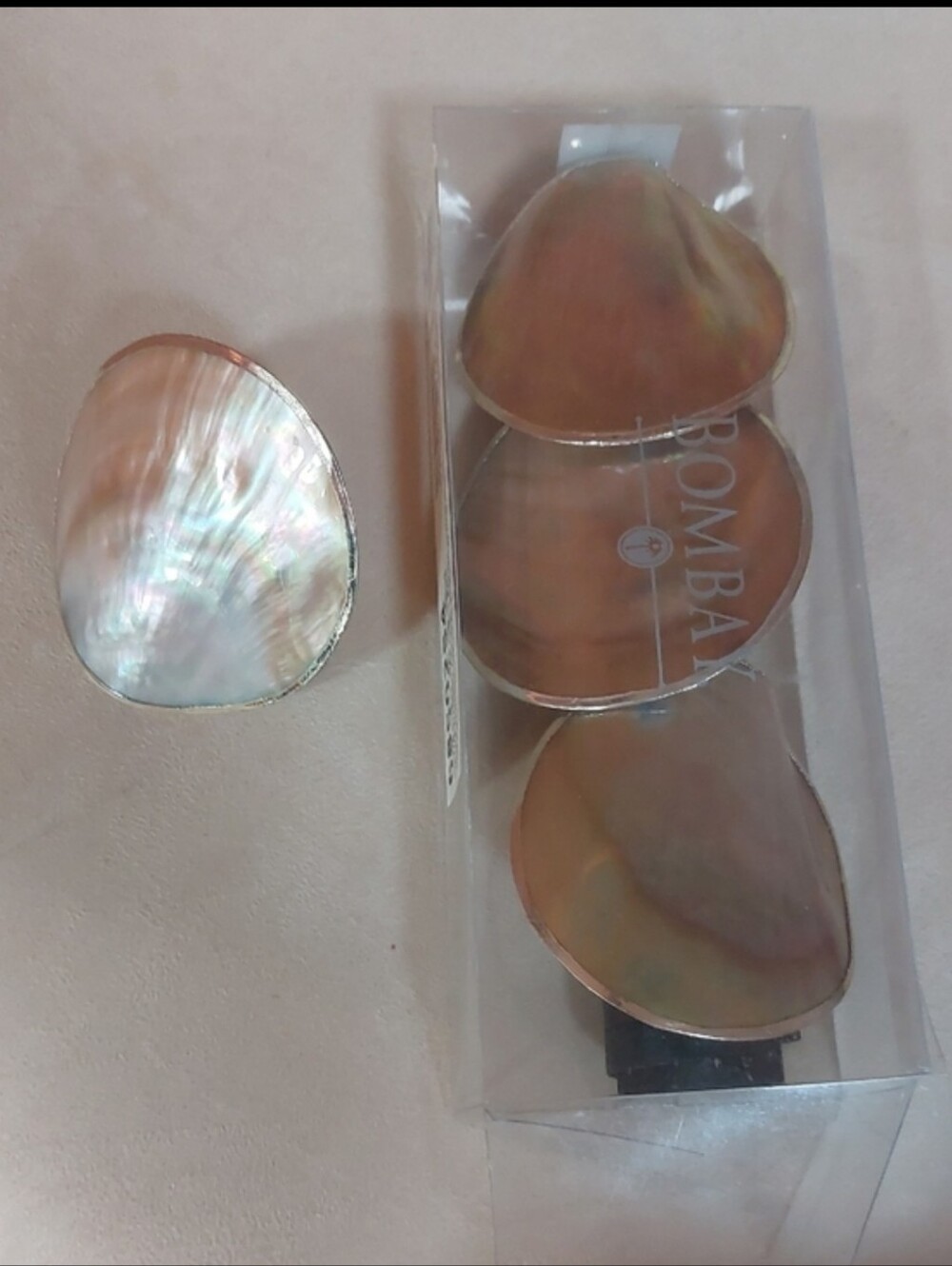 Bombay Iridescent Shell Napkin Holder Ivory Sheen